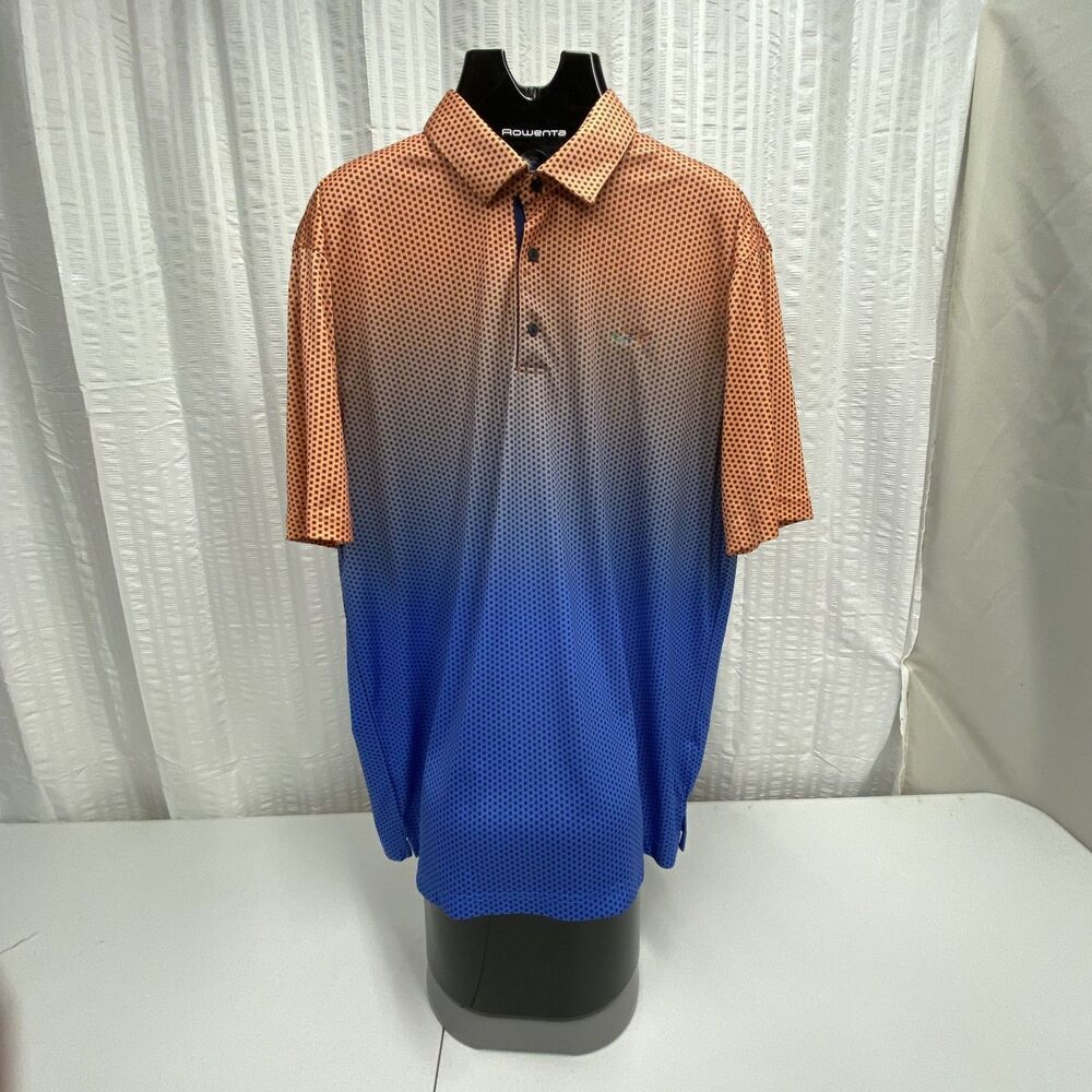 Greg Norman Play Dry Mens XL Golf Polo Shirt Orange Blue Ombre Shark Print(516-4